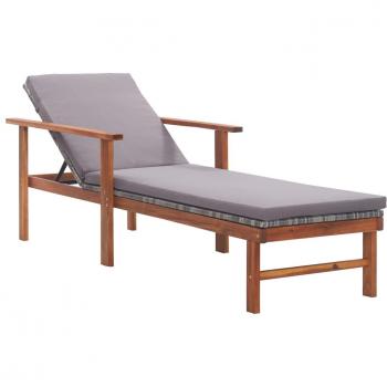 Silla tumbona con almohada de Polyrattan y madera maciza de Acacia gris
