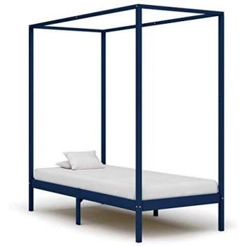 Cama con dosel de madera maciza de pino gris 100x200 cm