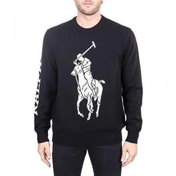 Ralph Lauren Jersey de cuello redondo de lana para hombre, Negro , M