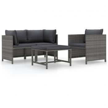 4-Piece Grey Poly Rattan Garden Sofa Set with Cushions
