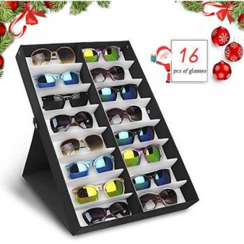 amzdeal Caja para Gafas de Sol Caja de Almacenaje Plegable con Tapa para 16 Anteojos, Caja de Exposición para Gafas, Joya y Reloj