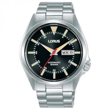 Reloj de pulsera LORUS Automatic RL417BX9, correa gris plata, dial negro, para hombre
