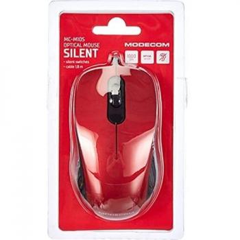 Ratón óptico ambidextro MODECOM M10S Silent rojo 1000 DPI con cable