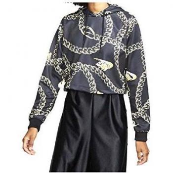 NIKE W NSW Hoody CRP AOP PK Glm Dnk Long Sleeve Top, Mujer, Black/Black, L