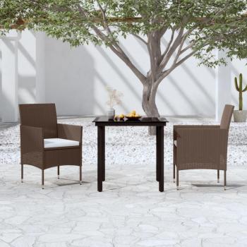 3-Piece Garden Dining Set with Cushions in Brown and Black