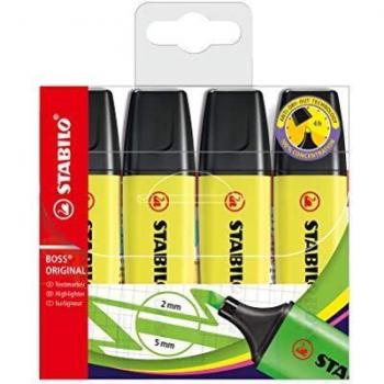 Stabilo Boss Original Highlighter 70 Yellow Pack of 4 Fluorescent Markers - 2-5mm Chisel Tip