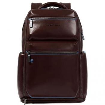 Piquadro Leather RFID Protection Laptop Backpack with USB - 42 cm Brown