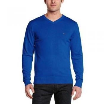 Tommy Hilfiger Pacific V-Nk Cf - Jersey con cuello de pico de manga larga para hombre, talla 50, color azul