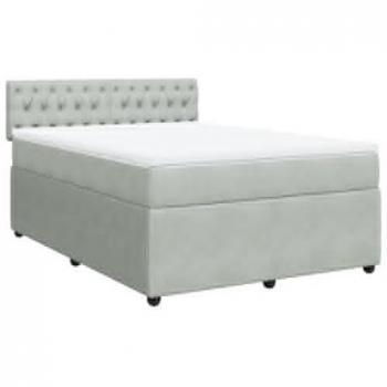Cama box spring con colchón de terciopelo gris claro 160x200 cm