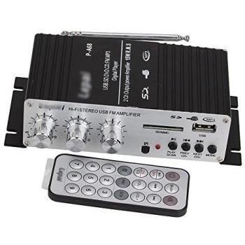 WEONE Lepai Negro LP-A68 12V CC USB y FM mini amplificador de energía del coche 2x25W controlador remoto IR +