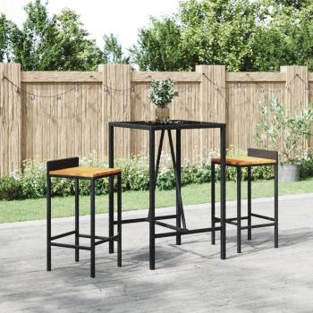 vidaXL 3 Piece Garden Bar Set Black Poly Rattan & Solid Wood Acacia