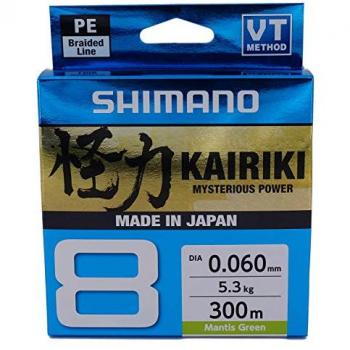 Shimano Fishing Línea Trenzada Kariki 8, 300 M, Mantis Verde, 0,060 mm/5,3 kg, Hilo de Pesca Trenzado