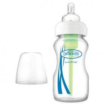 Dr. Brown's Options+ Biberón Anticólico de Vidrio con Tetina de Silicona Boca Ancha 270 ml Pack de 2
