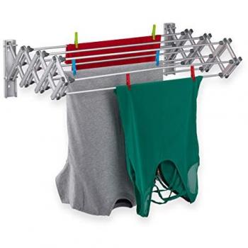 Tendedero de Pared Extensible de Aluminio Plateado con Cuerda de 8 m - Relaxdays