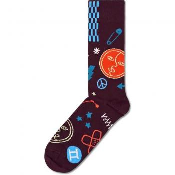 Happy Socks Gemini Zodiac Sign Crew Socks - Dark Red Short Patterned Sock