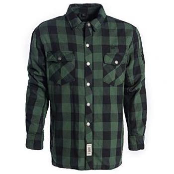 Camisa de Franela y Aramida Verde-Negro West Coast Choppers con manga larga, forro de aramida, talla S