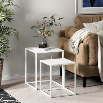 Set de 2 Mesas Auxiliares Nido Vejen Cuadradas en Acero Blanco Mate 49x40x40 cm