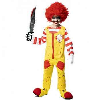 Disfraz de Payaso Asesino Hamburguesa para Niño, incluye traje completo con detalles de hamburguesa, máscara de payaso aterrador y accesorios adicionales