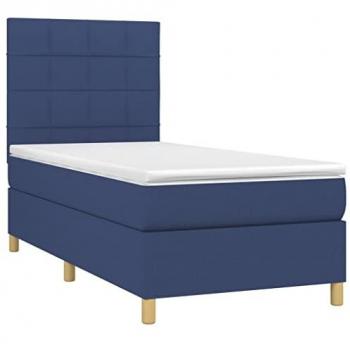 Cama box spring colchón y luces LED tela azul 100x200 cm