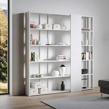 Librería Abierta Kato D de 178x204 cm en Madera de Fresno Blanco con 6 Compartimentos y 4 Estantes Largos