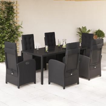 Set de almuerzo de jardín 7 piezas negro con almohadas de Polyrattan