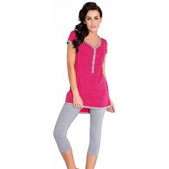 Dn-Nightwear PM.5037 Pijama Maternal, L, Rosa Oscuro - Gris
