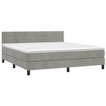 Cama box spring con colchón terciopelo gris claro 160x200 cm