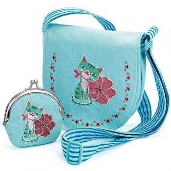 Bolso y monedero bordado de gatito