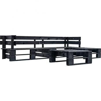 vidaXL Juego de Muebles de Palés para Jardín 4 Piezas Madera Exterior Terraza Patio Balcones Decoración Mueble Mobiliario Hogar Casa Bricolaje Negro