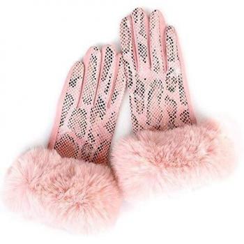 LOLA CASADEMUNT Guantes Efecto Serpiente Rosa Palma Terciopelo Puños Fake Fur