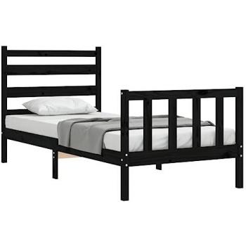 Estructura de cama con cabecero de madera maciza negro 90x200 cm
