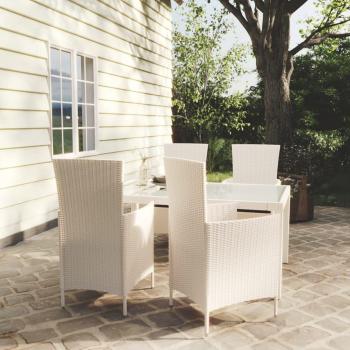 5 Piece White Poly Rattan Outdoor Dining Set with Cushions