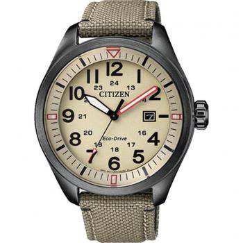 Reloj Citizen Hombre Eco-Drive Aviador AW5005-12X con correa de cuero marrón y fecha