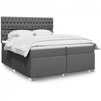 Cama box spring de muelles con colchón de tela gris oscuro 200x200 cm