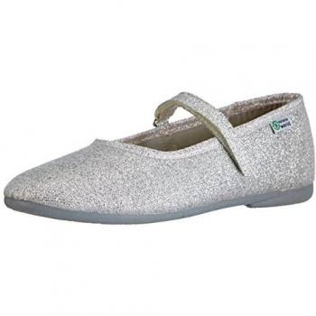 Natural World SALON TRABA - Zapatillas de estar por casa de lona para niña Plata Silber