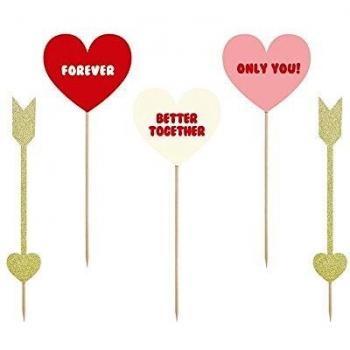 PartyDeco Set de 5 Palillos Decorativos de Corazones y Flechas - Valentine Collection