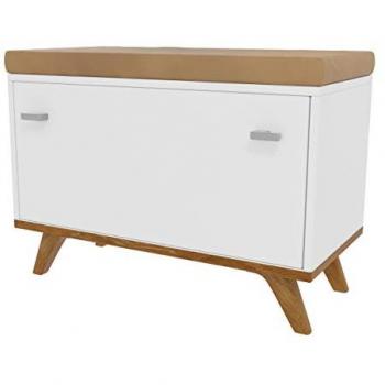 Zapatero Bedford B102 con asiento, Aglomerado laminado, Blanco y Roble Dorado, 69 x 50 x 35 cm