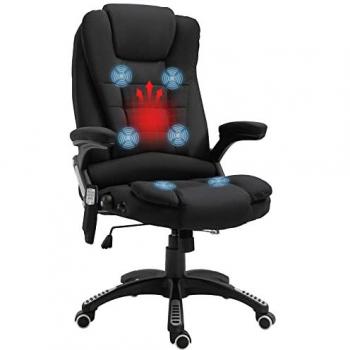 Vinsetto Silla de Masaje Reclinable con 6 Puntos de Masaje, Función de Calefacción, Altura Ajustable, Ruedas, Dimensiones 68x72x110-120 cm, Color Negro