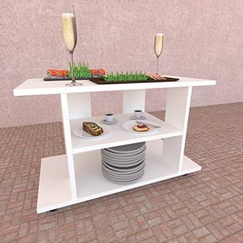 Mesa con Ruedas de Madera FSC® Mod. Pilar 80-90-100-110 x 40 x 65.5 cm, Giro 360º y Freno - Henor