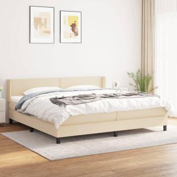 Cama Box Spring con Colchón de Tela Color Crema 200x200 cm