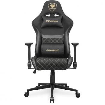 Silla Gaming Cougar Armor One V2 Gold F - Reclinable 155°, Soporte hasta 120 kg, Tela Tejida, Reposabrazos Plegables 4D, Color Negro y Oro
