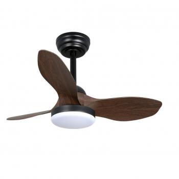 Ventilador de techo LED Stel Mini S 20W 1900Lm CCT Dim con Mando y acabado en negro y madera