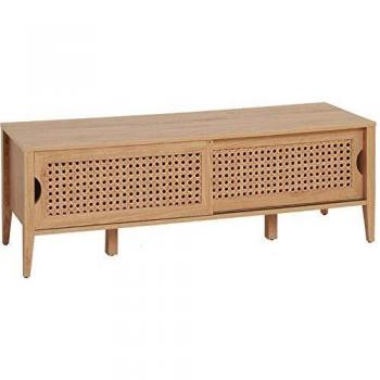 Mueble de TV con 2 puertas correderas y decoración en ratán - 138 cm