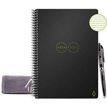 Rocketbook Smart Reusable Notebook - Lined Eco-Friendly Notebook with 1 Pilot Frixion Pen & 1 Microfiber Cloth Included - Infinity Black Cover, Executive Size