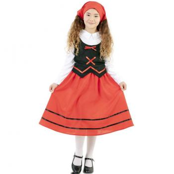 Disfraz de Pastora de Rebaño para niña - Incluye vestido con falda amplia, blusa blanca, chaleco marrón, cinturón, pañuelo en la cabeza y detalles de oveja