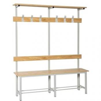 Banco de Vestuario Desmontado con Perchero Simon Rack, Madera de Pino Barnizada, 150x180x35 cm, Estructura de Acero