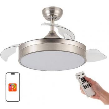 Ventilador de Techo LED Messe 72W Níquel DC Ultra Silencioso con Mando a Distancia, Palas Retráctiles, Bajo Consumo, 6 Velocidades, Función Verano-Invierno y Tempor