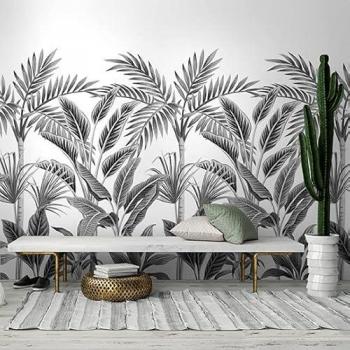 Mural Vinilo Repetible Palmera Gráfica en Blanco y Negro - 159 x 280 cm