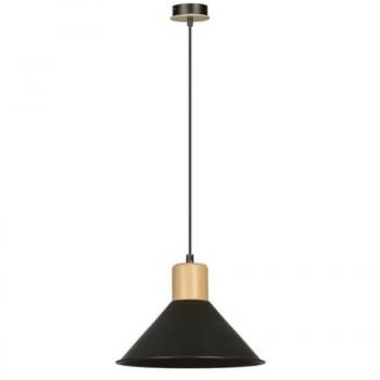 Lámpara de Suspensión Rowen, Acero Negro con Recubrimiento de Polvo y Madera, 25x100x25 cm