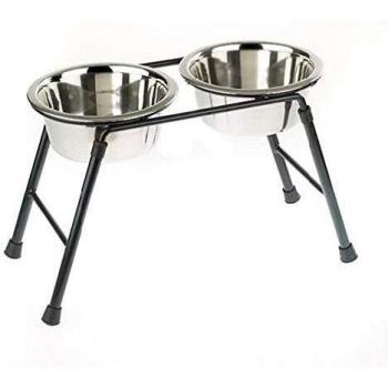 Classic Caldex Classic Pet Products Double Feeder High Stand with Stainless Steel Dishes Comedero Doble Metálico con Base Elevada, Metal, 3 Unidad